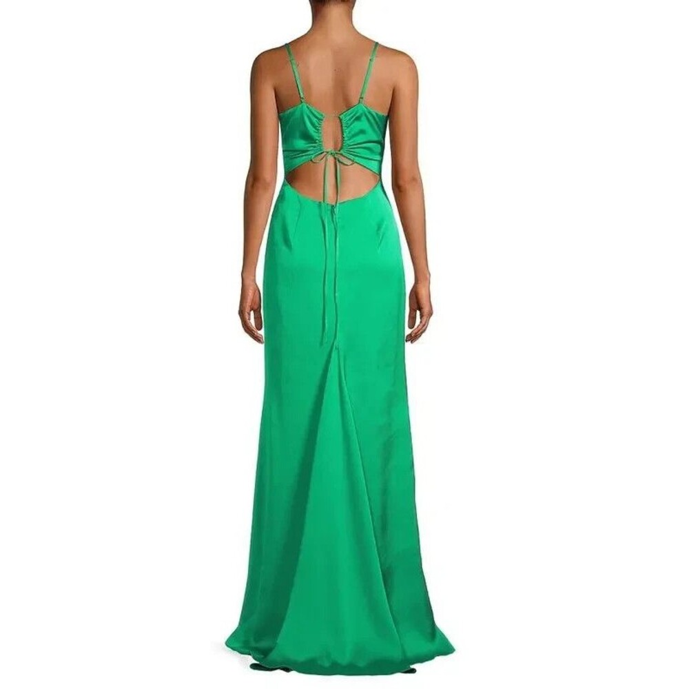 Liv Foster womens Summer Green Satin Keyhole Long Maxi Dress Gown size 6 $395